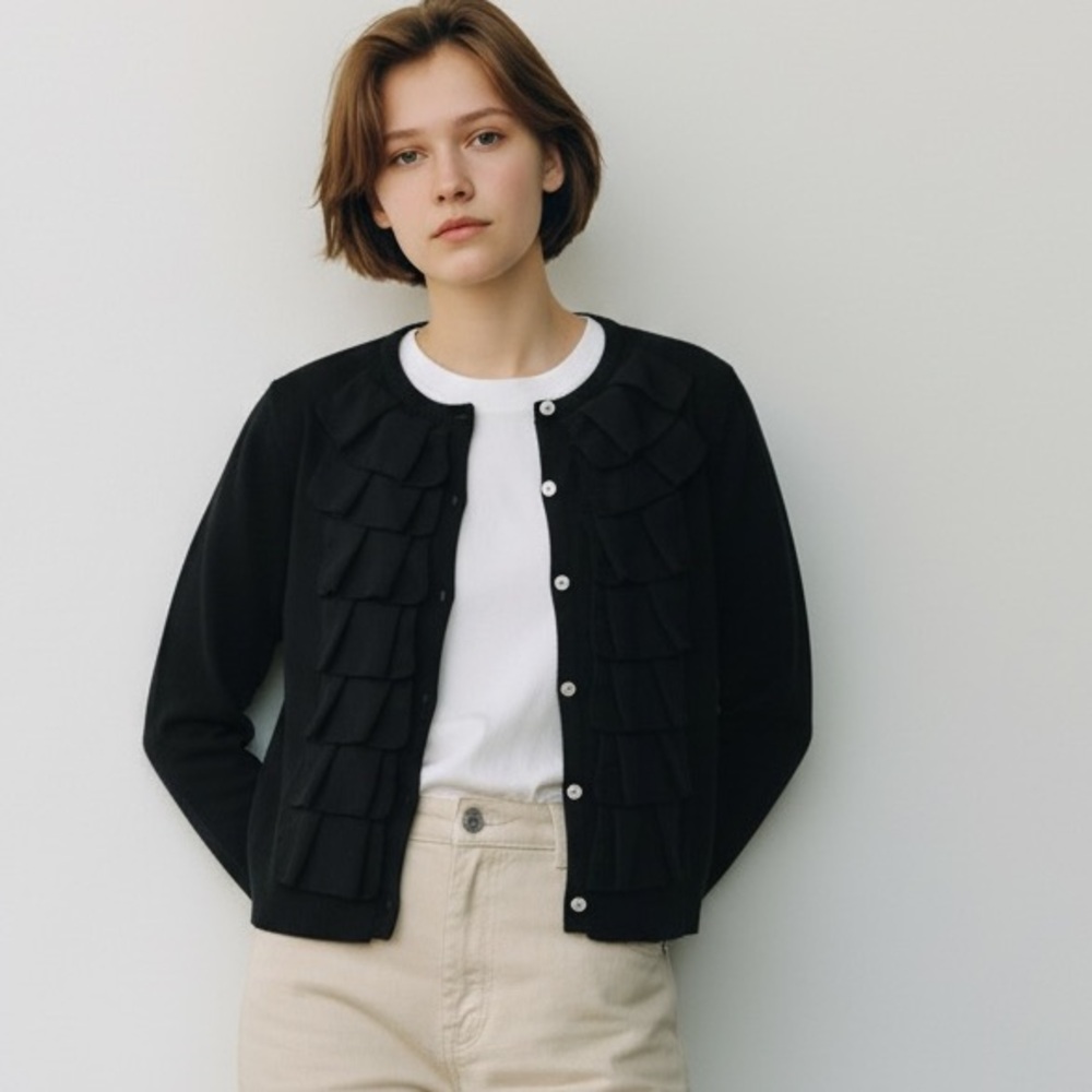 New York & Company Black Ruffled Cardigan